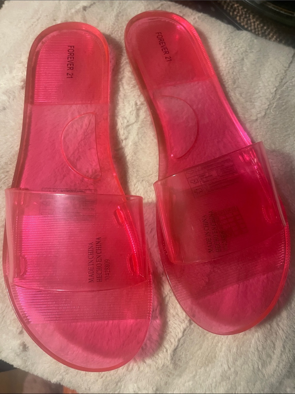 Forever 21 Hot Pink Transparent Jelly Slide Sandals